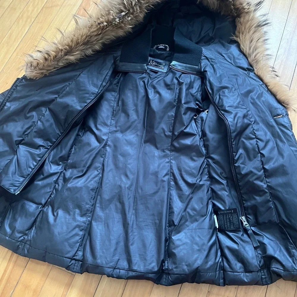 Mackage Black Down Puffer Coat Fur Hood Hooded Zipper Winter Warm Size XS - Picture 5 of 10